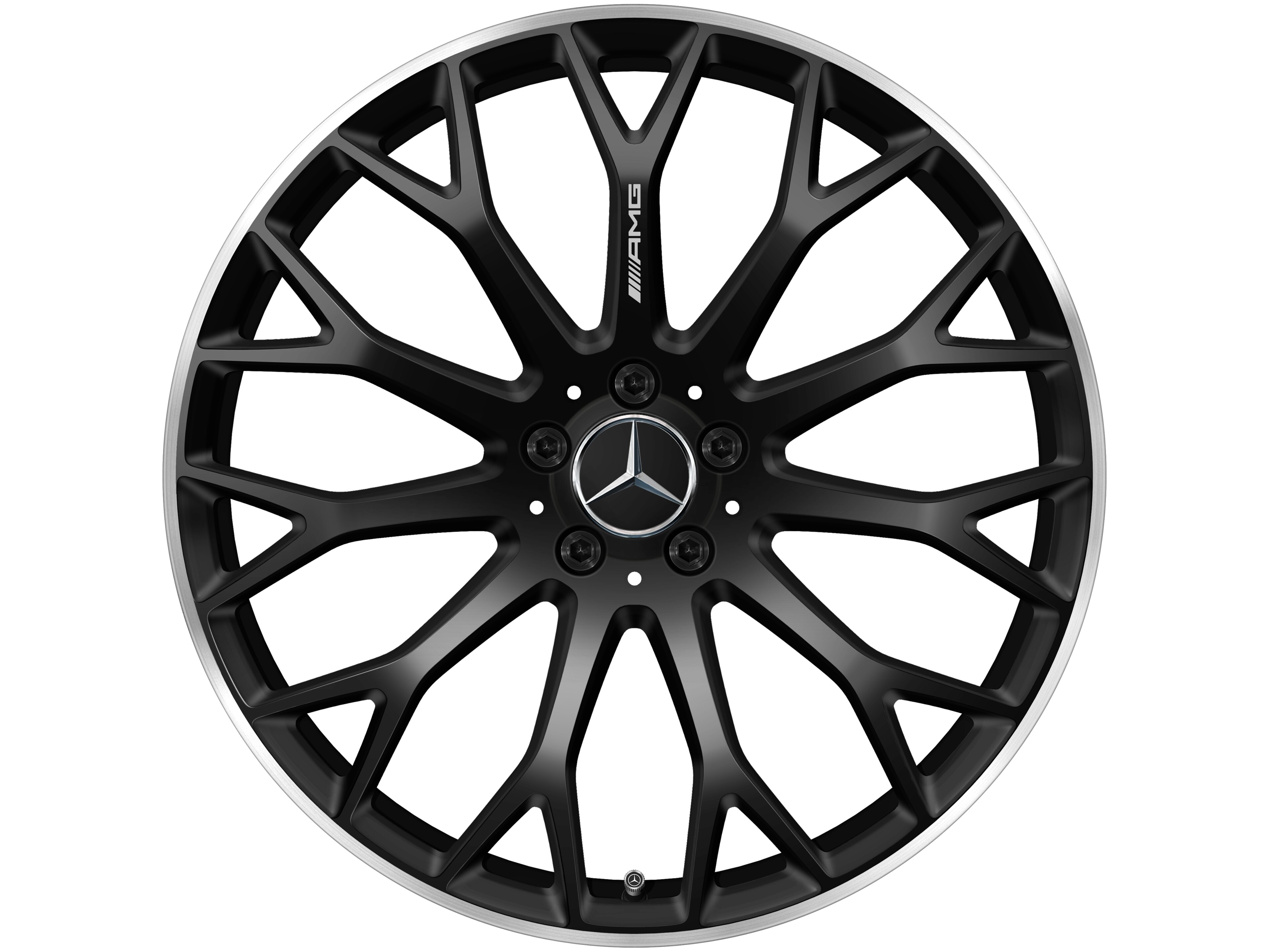 Llanta AMG de radios cruzados, 53,3 cm (21 pulgadas) - 11 J x 21 ET 67, negro mate, Pestaña de la llanta pulida a alto brillo