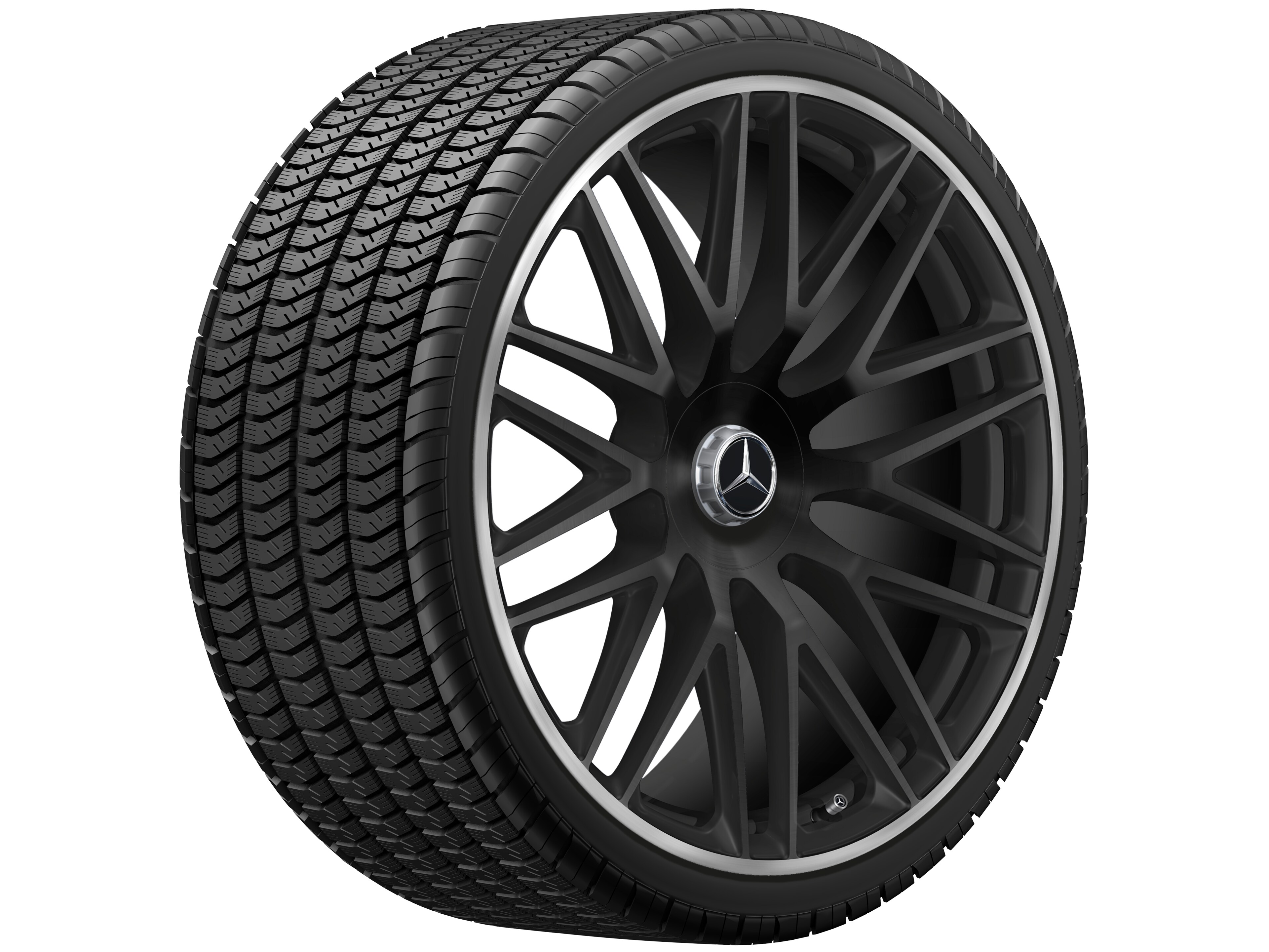 Llanta forjada AMG en diseño multirradio, 58,4 cm (23 pulgadas), Pestaña de la llanta diamantada brillante - 10 J x 23 ET 45, negro mate, Pestaña de la llanta pulida a alto brillo