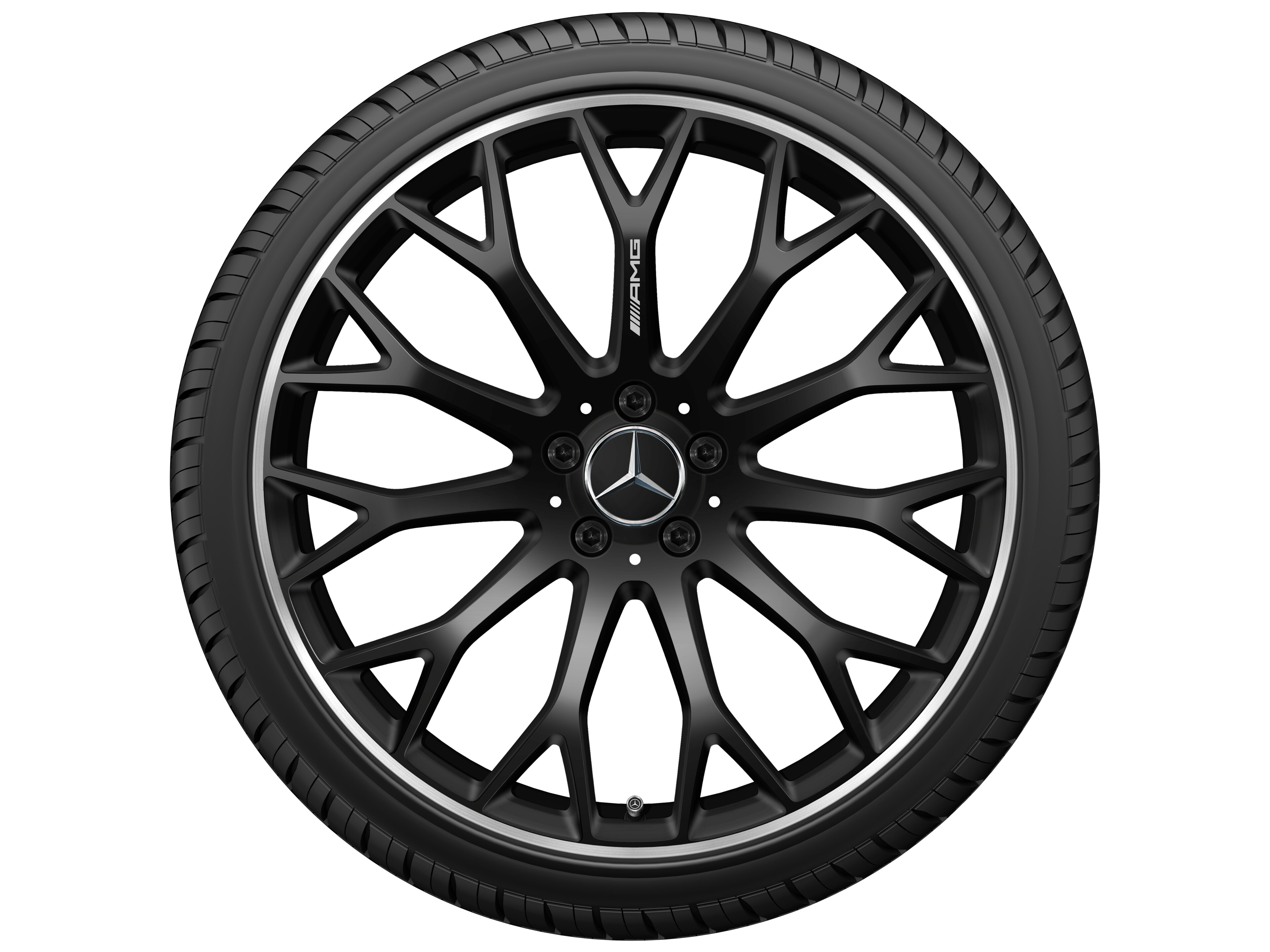 Llanta AMG de radios cruzados, 53,3 cm (21 pulgadas) - 11 J x 21 ET 67, negro mate, Pestaña de la llanta pulida a alto brillo