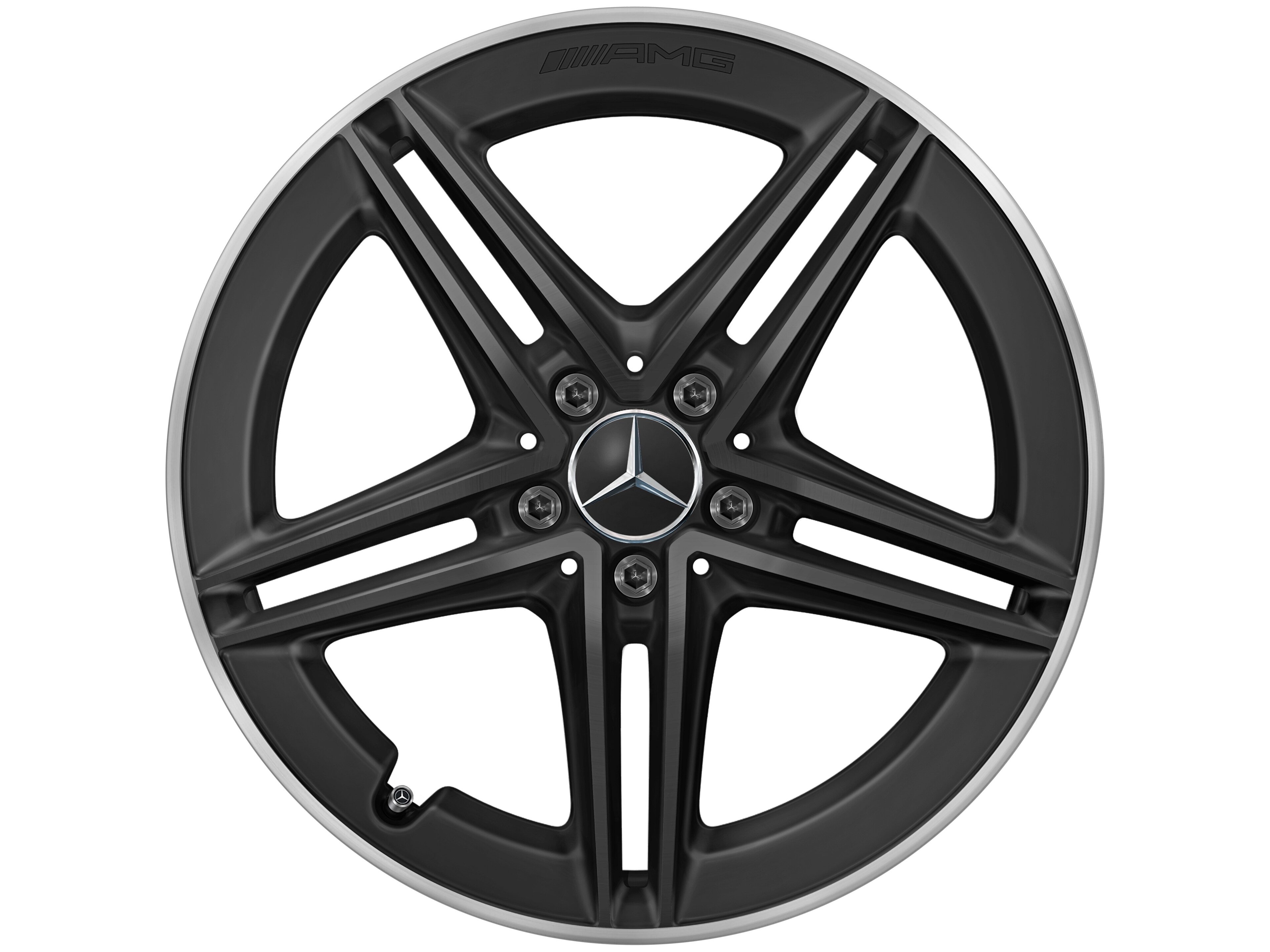 Llanta de 5 radios dobles AMG, 48,3 cm (19 pulgadas), Pestaña de la llanta diamantada brillante - 9 J x 19 ET 52, negro mate