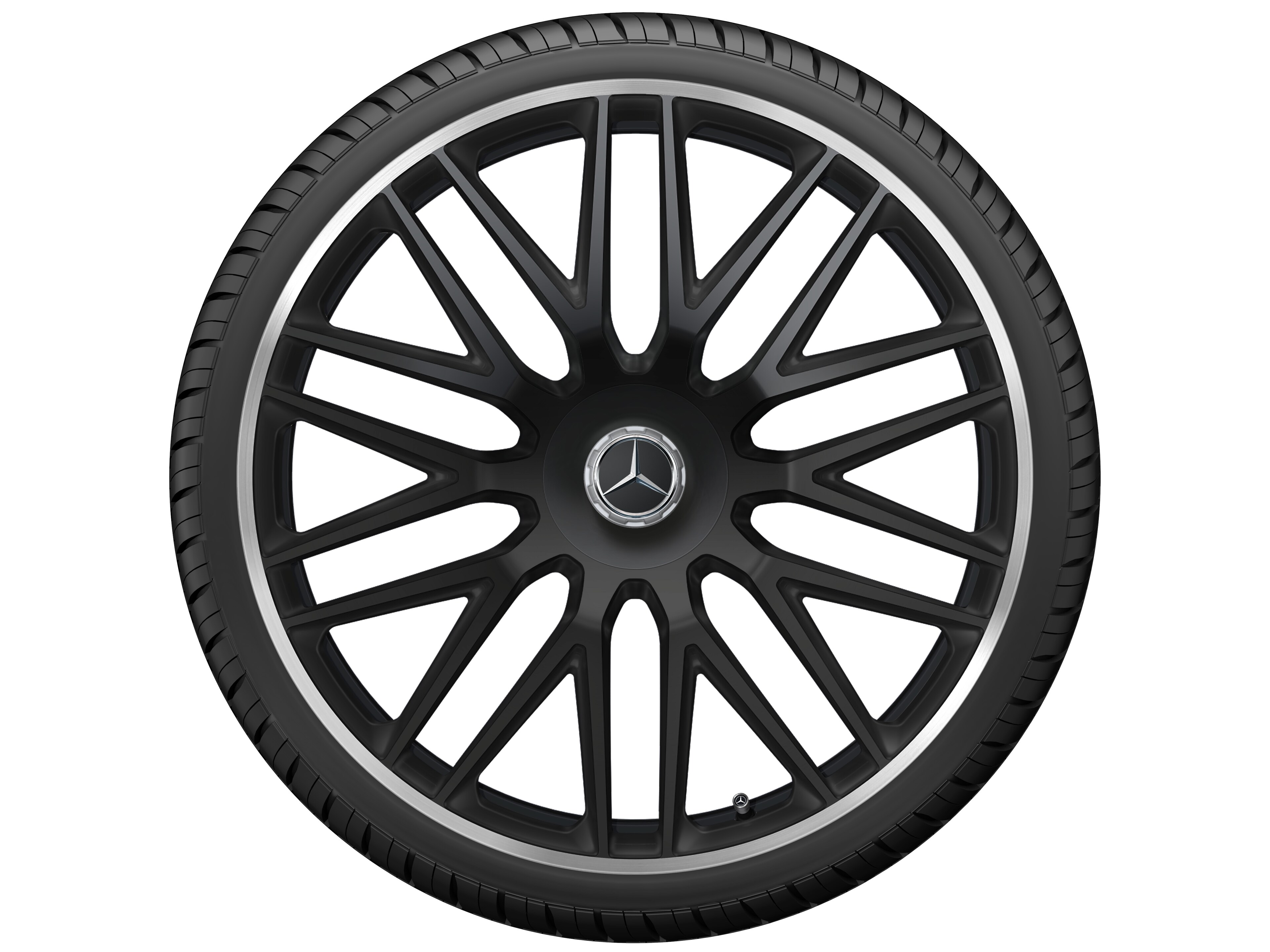 Llanta forjada AMG en diseño multirradio, 58,4 cm (23 pulgadas), Pestaña de la llanta diamantada brillante - 10 J x 23 ET 45, negro mate, Pestaña de la llanta pulida a alto brillo
