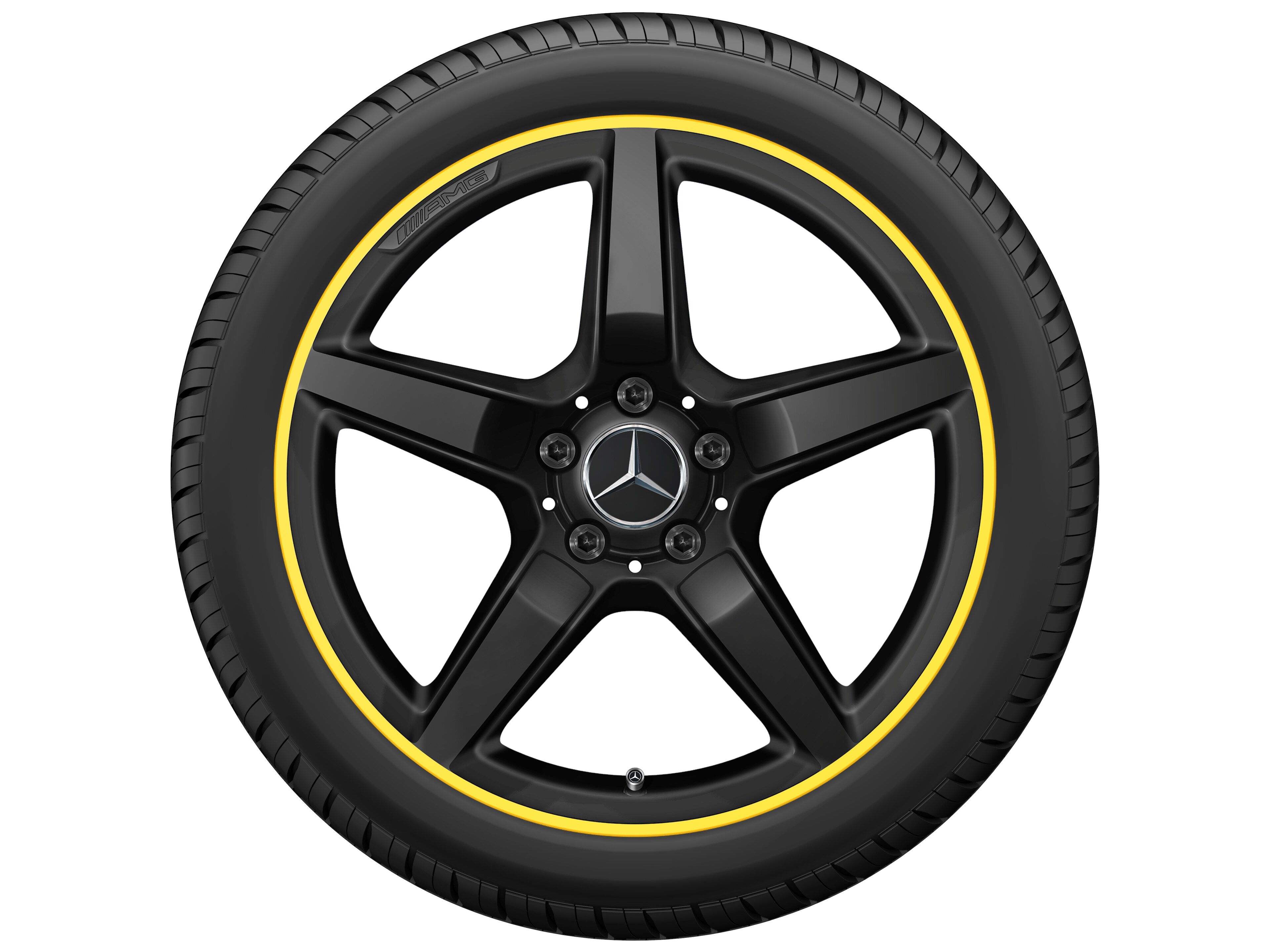 Llanta AMG de 5 radios, 45,7 cm (18 pulgadas), Pestaña de la llanta pintada en amarillo - 8 J x 18 ET 43, negro mate