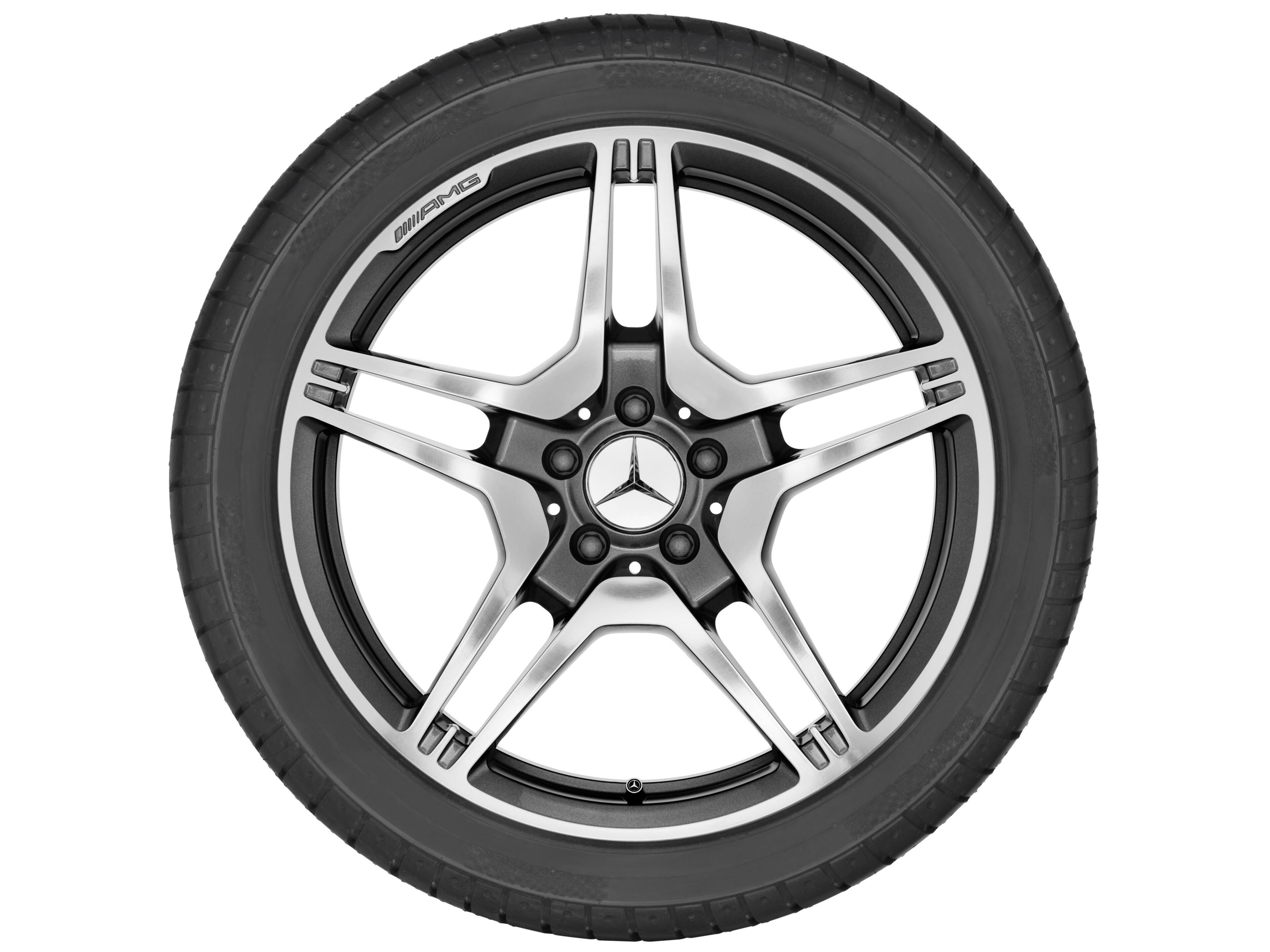 Llanta forjada AMG en diseño de 5 radios dobles, 48,3 cm (19 pulgadas) - 9,5 J x 19 ET 52, gris titanio, pulido