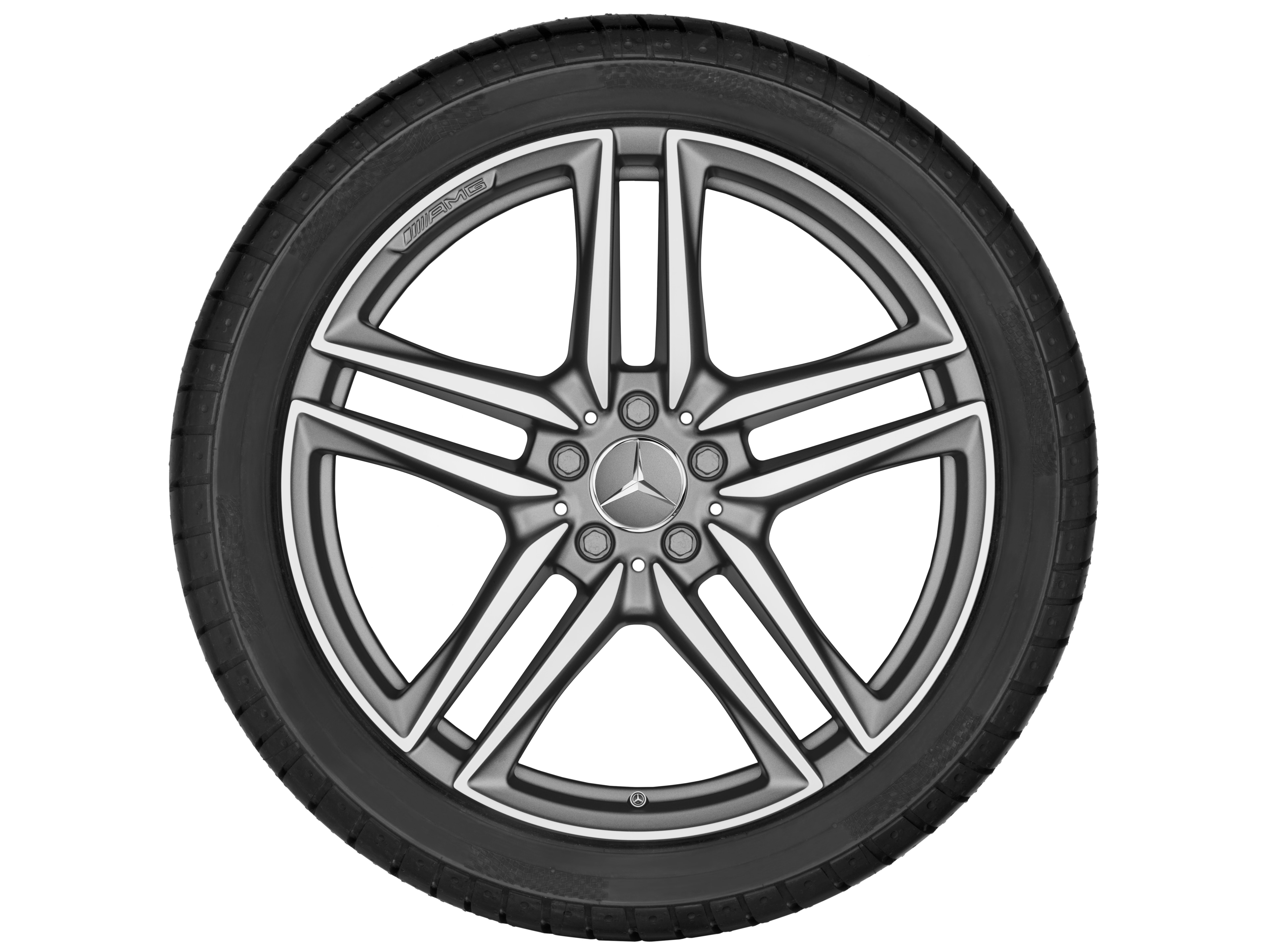 Llanta de 5 radios dobles AMG, 50,8 cm (20 pulgadas) - 10 J x 20 ET 55, gris titanio mate, pulido a alto brillo