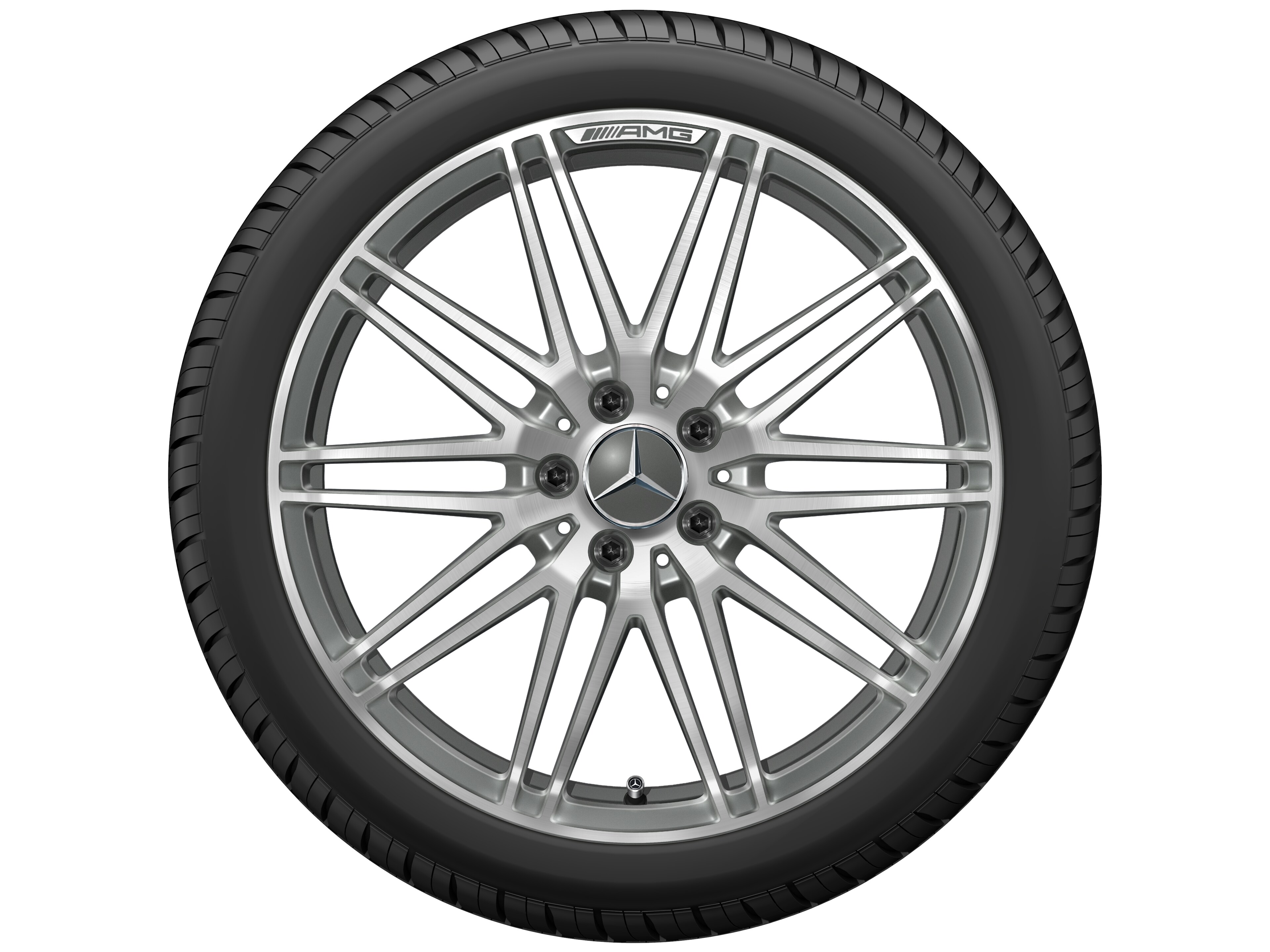 Llanta forjada AMG en diseño de 10 radios, 50,8 cm (20 pulgadas) - 12 J x 20 ET 46, gris titanio, pulido a alto brillo