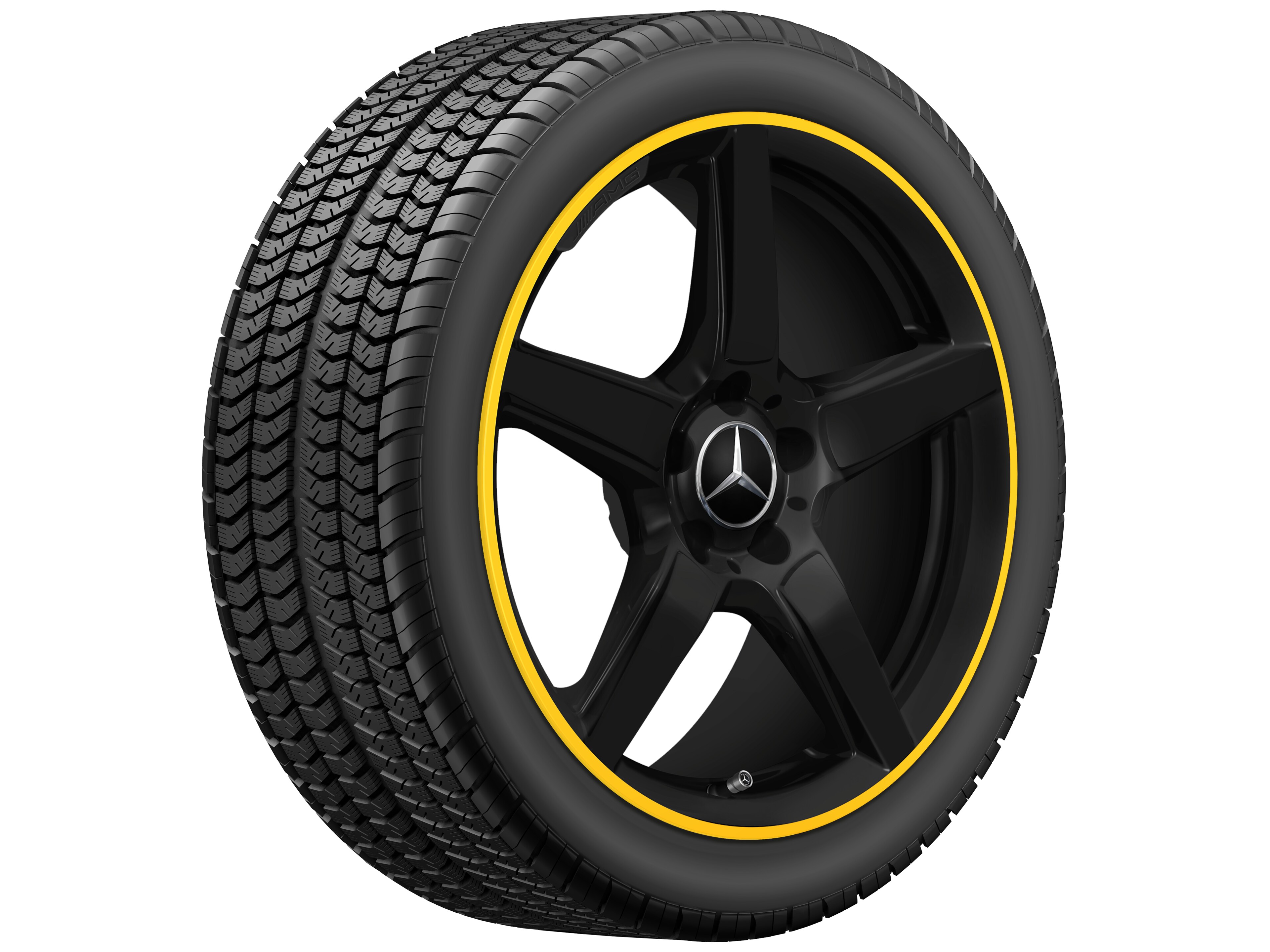 Llanta AMG de 5 radios, 45,7 cm (18 pulgadas), Pestaña de la llanta pintada en amarillo - 8 J x 18 ET 43, negro mate
