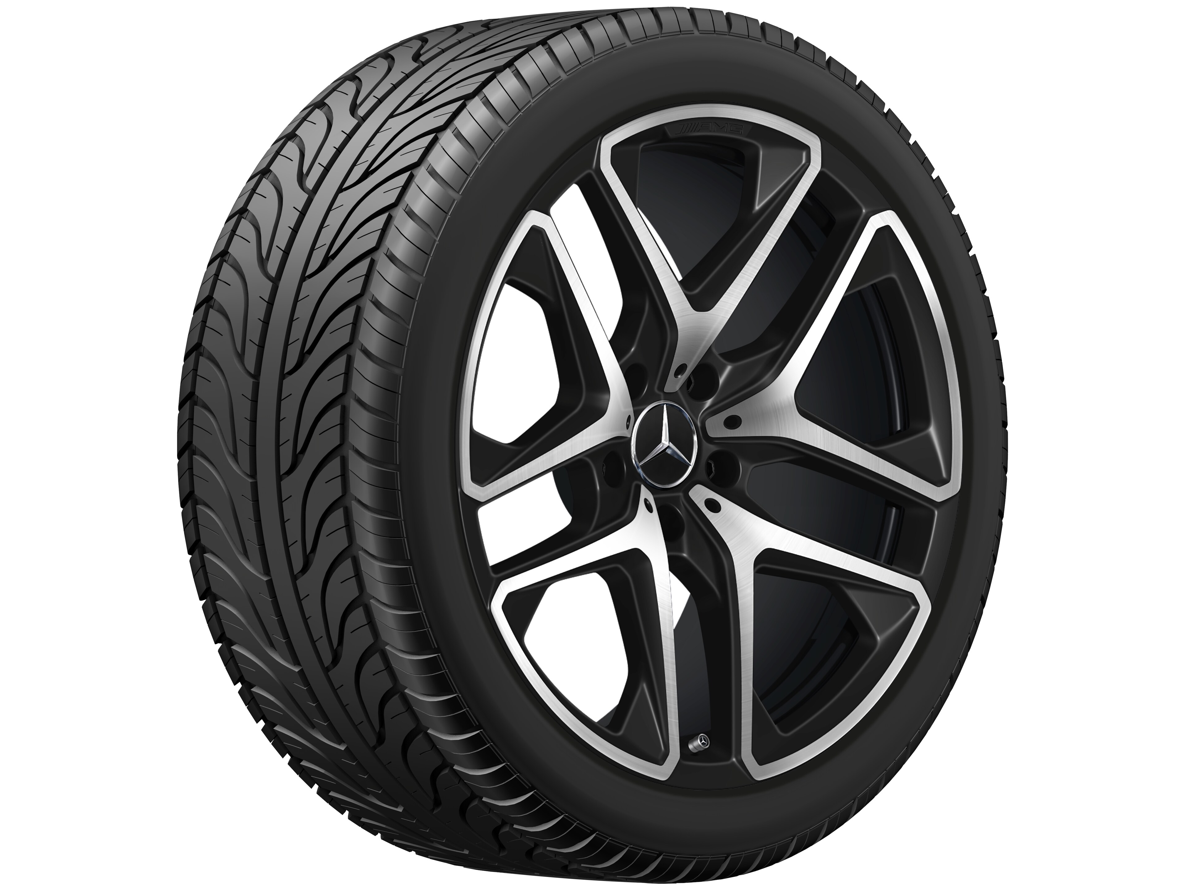 Llanta de 5 radios dobles AMG, 53,3 cm (21 pulgadas) - 10 J x 21 ET 33, negro mate, pulido a alto brillo