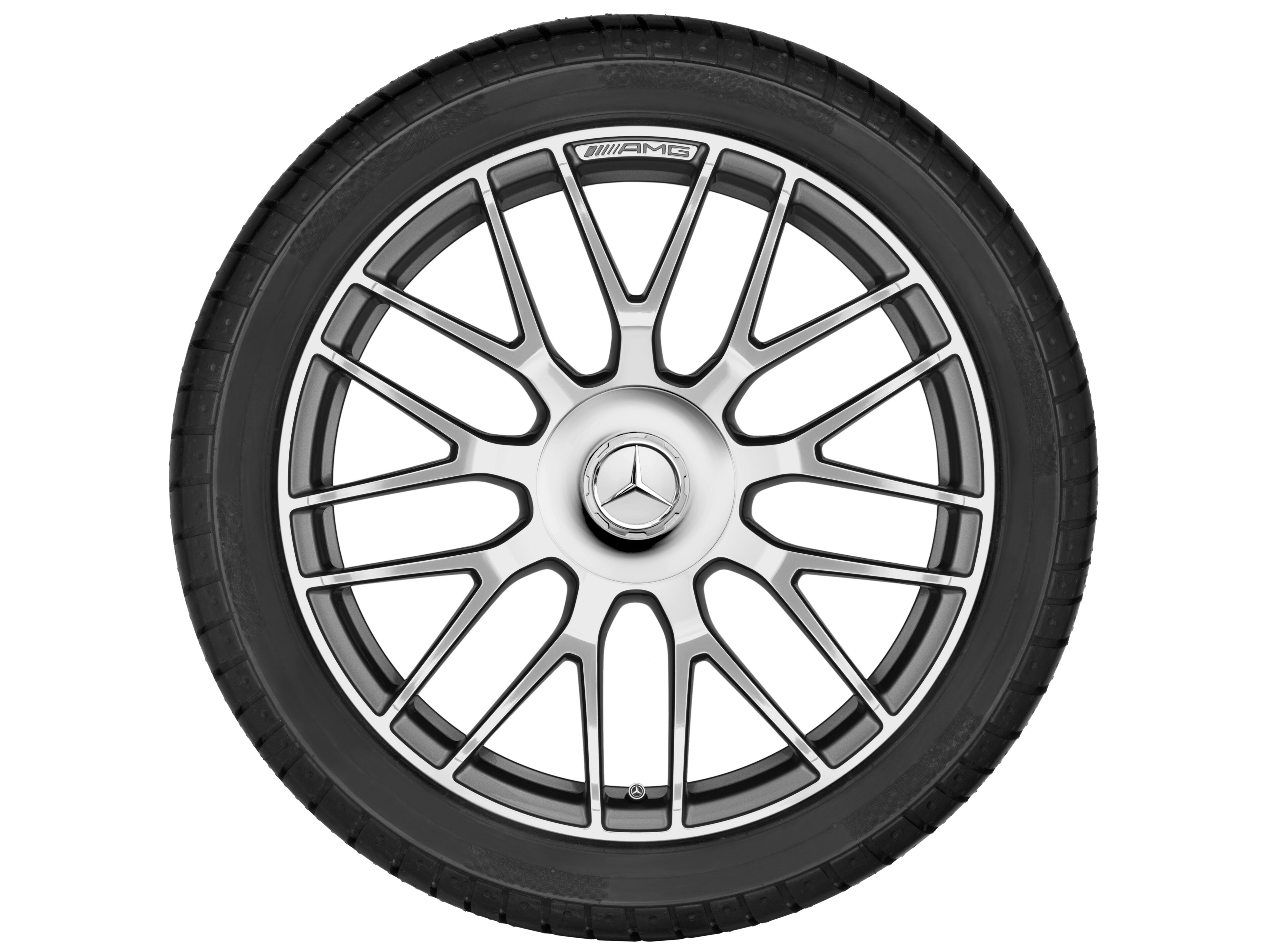 Llanta forjada AMG en diseño de radios cruzados, 50,8 cm (20 pulgadas) - 10,5 J x 20 ET 57, gris titanio, pulido a alto brillo