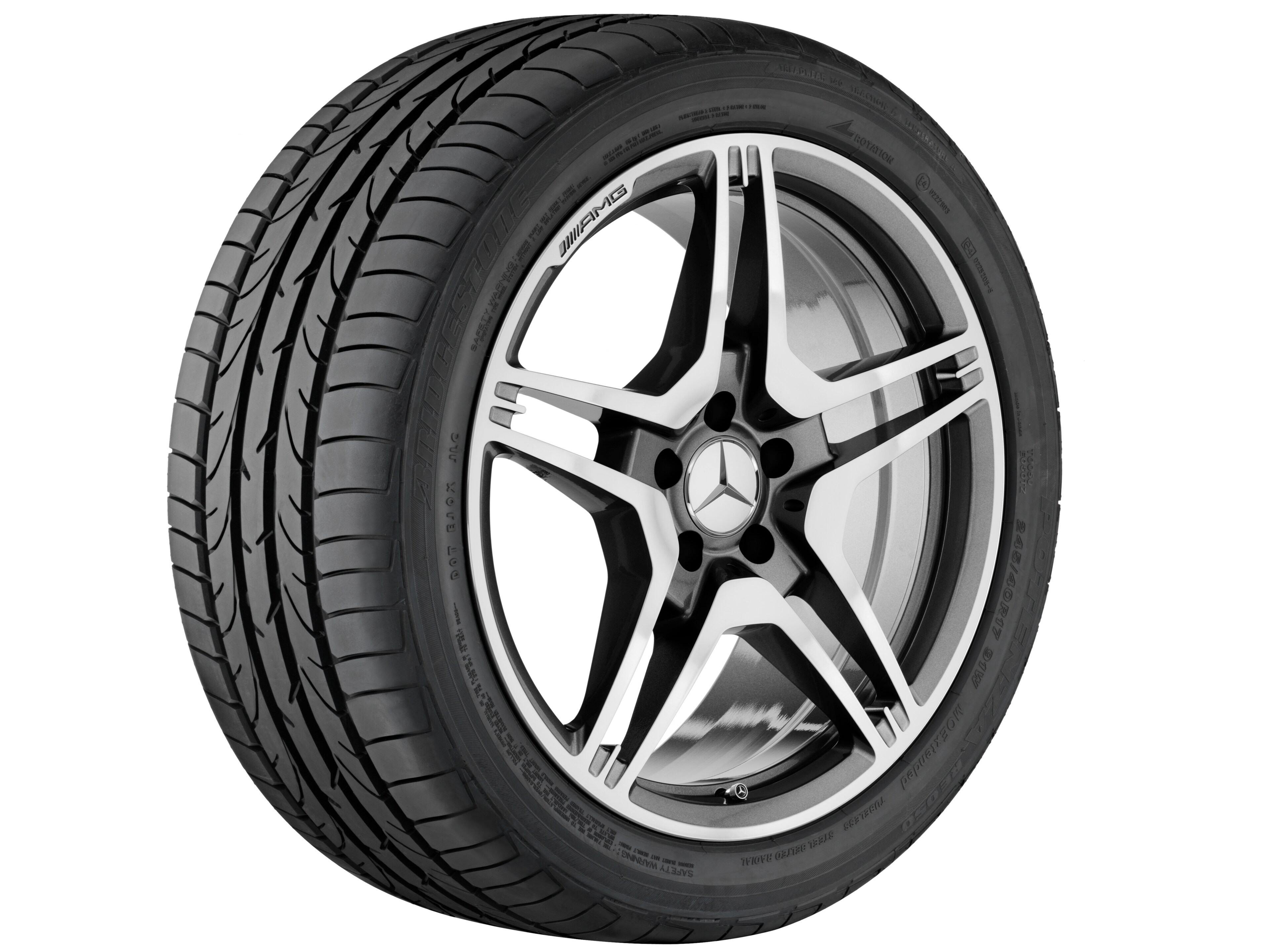 Llanta forjada AMG en diseño de 5 radios dobles, 48,3 cm (19 pulgadas) - 9,5 J x 19 ET 52, gris titanio, pulido