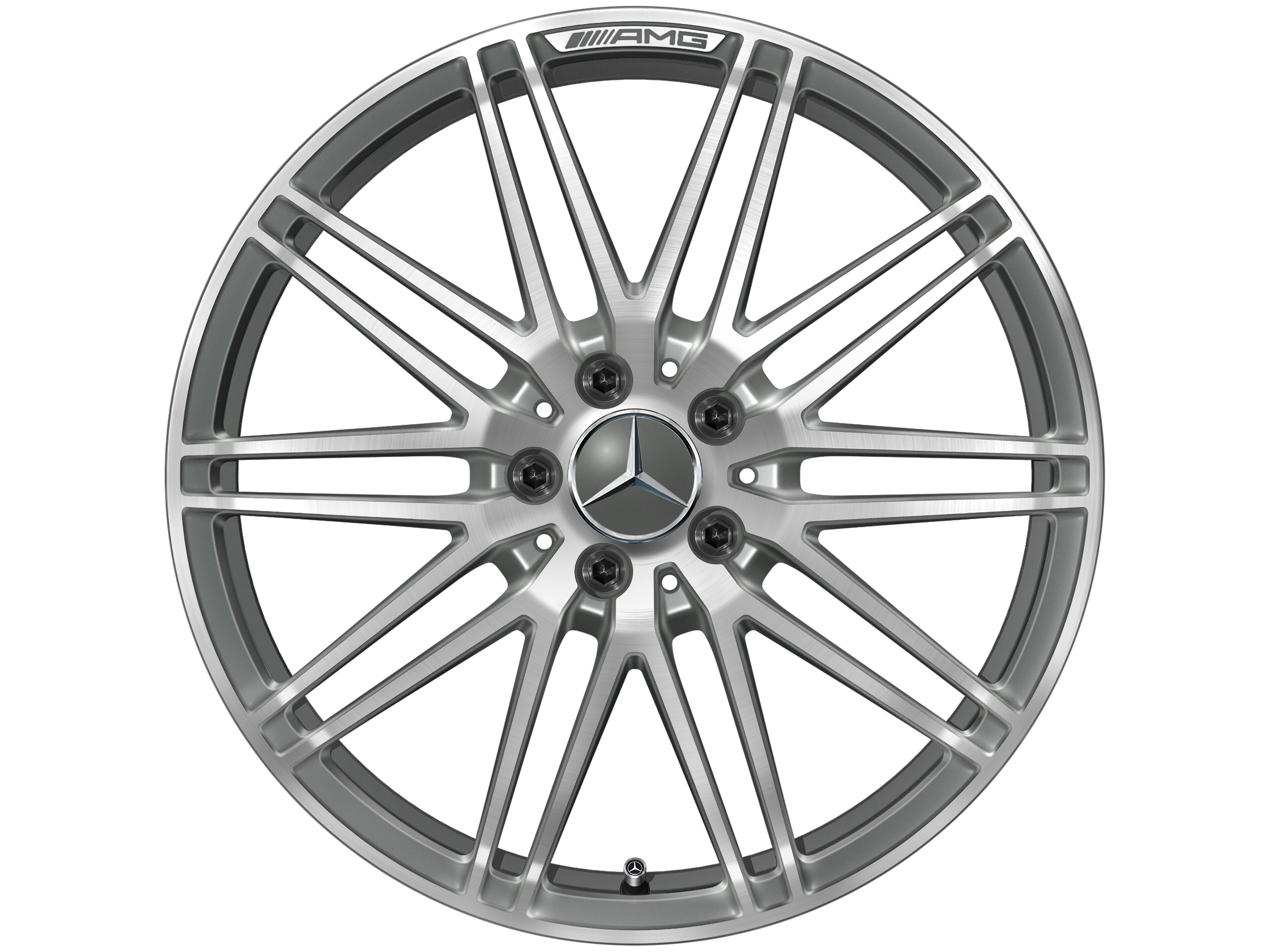 Llanta forjada AMG en diseño de 10 radios, 50,8 cm (20 pulgadas) - 12 J x 20 ET 46, gris titanio, pulido a alto brillo